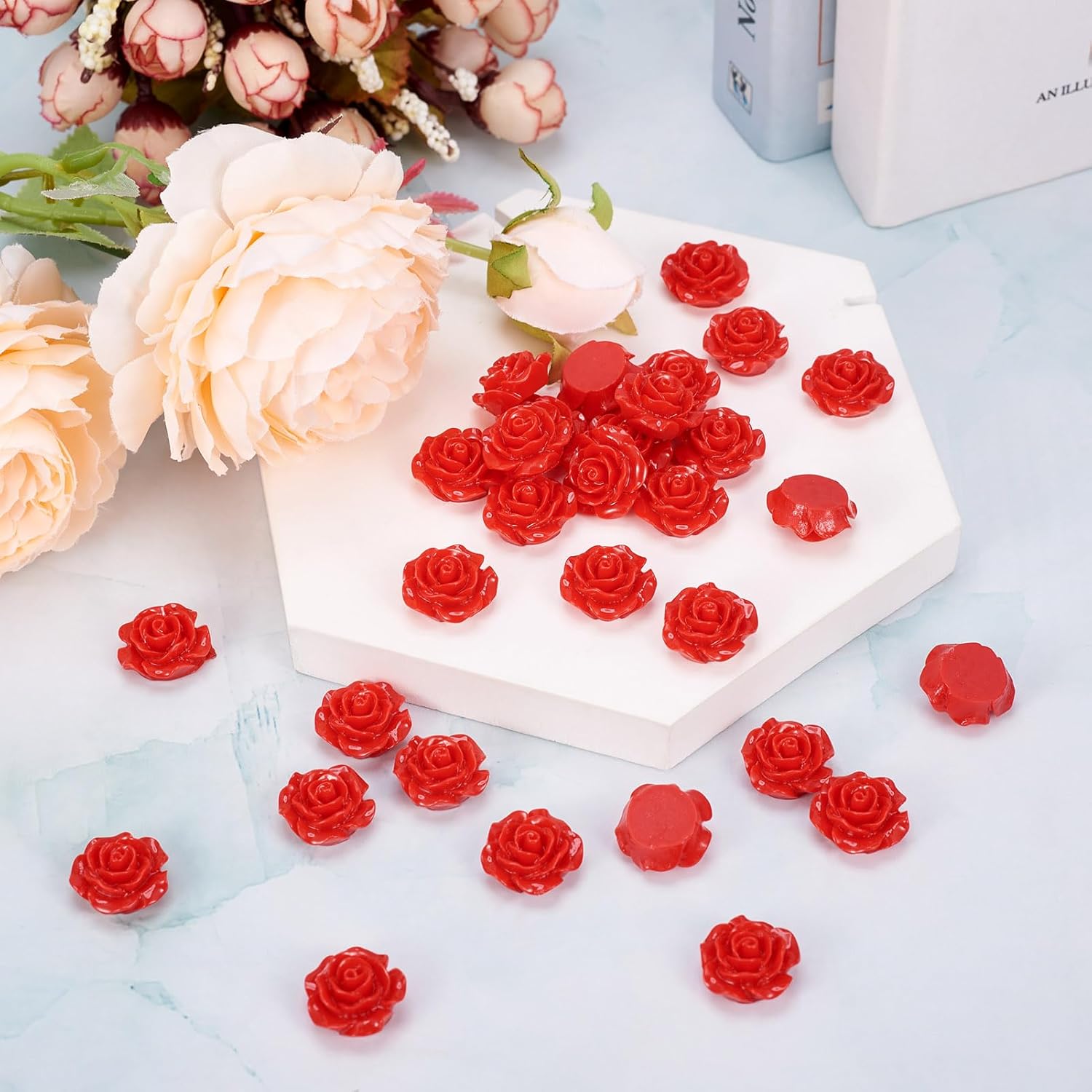 Craftdady 50pcs Red Rose Flower Resin Cabochons 20mm Flatback Undrilled Floral Cameos for Scrapbooking DIY Crafts Wedding Decors - Image 6