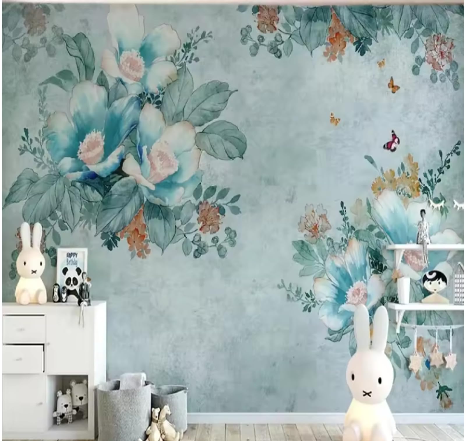 Papier Peint Papillon Fleur 3D pour Créer un Cocon Nature au-dessus du Canapé du Salon
