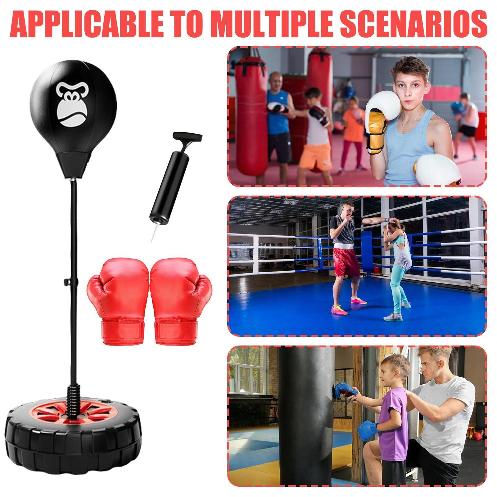 Standing Speed Bag, Height Adjustable Speed Bag, Punching Bag with Base | Flessibile Height Boxing Bag, Boxing Exercise Bag, Speed Bag with Gloves, Adjustable Height Speed Bag for Fitness