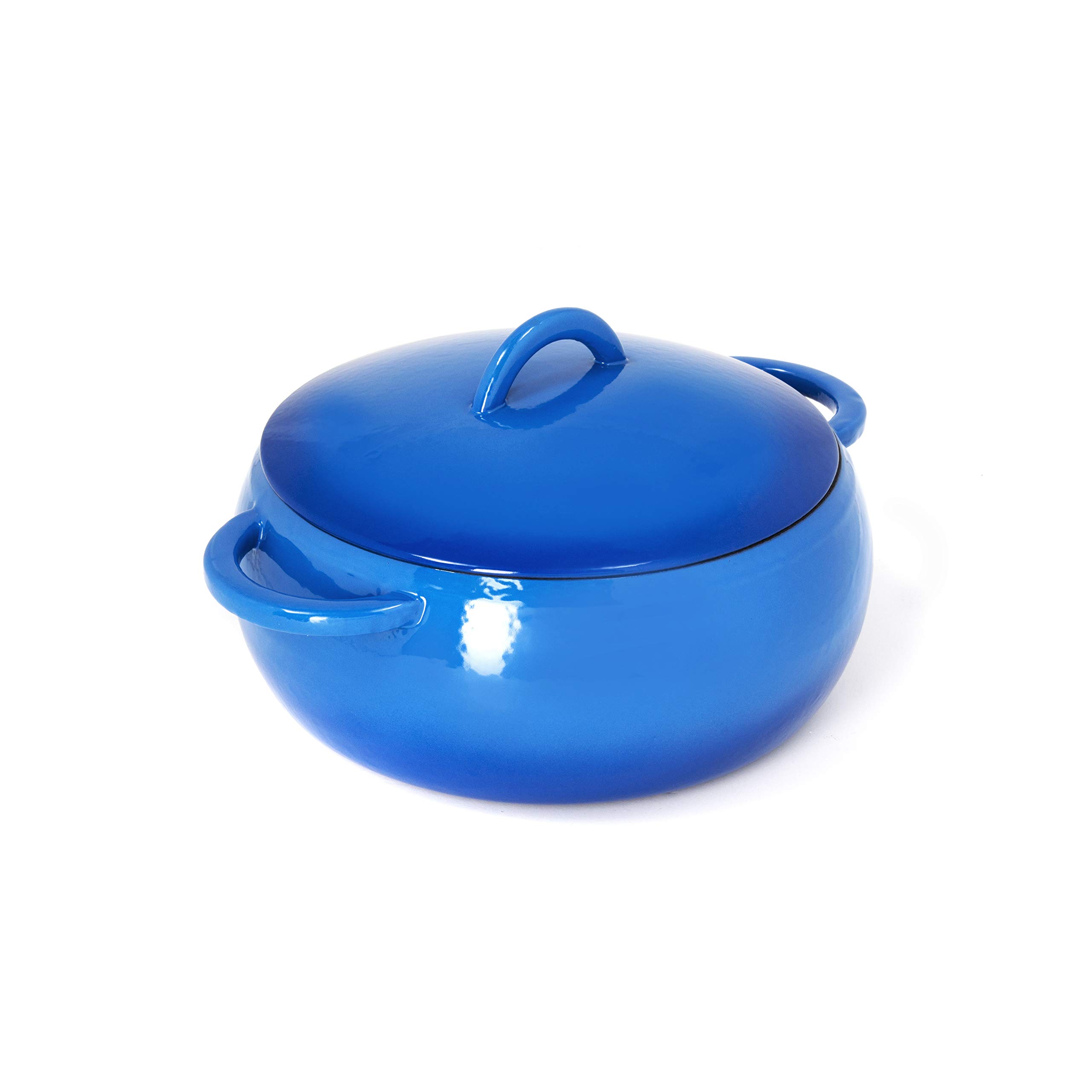 GURO Cast Iron Enamel Coated Dome Casserole Dutch Oven, 4.7QT / 4.5L (Blue)