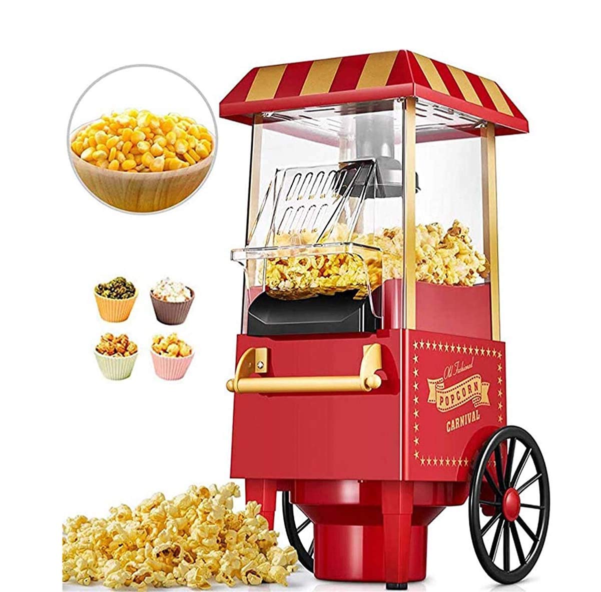 YHX Machine À Pop-Corn À Air Chaud, Machine À Pop-Corn Vintage Rouge Aucune Huile Nécessaire 1200W pour La Fête des Enfants À La Maison