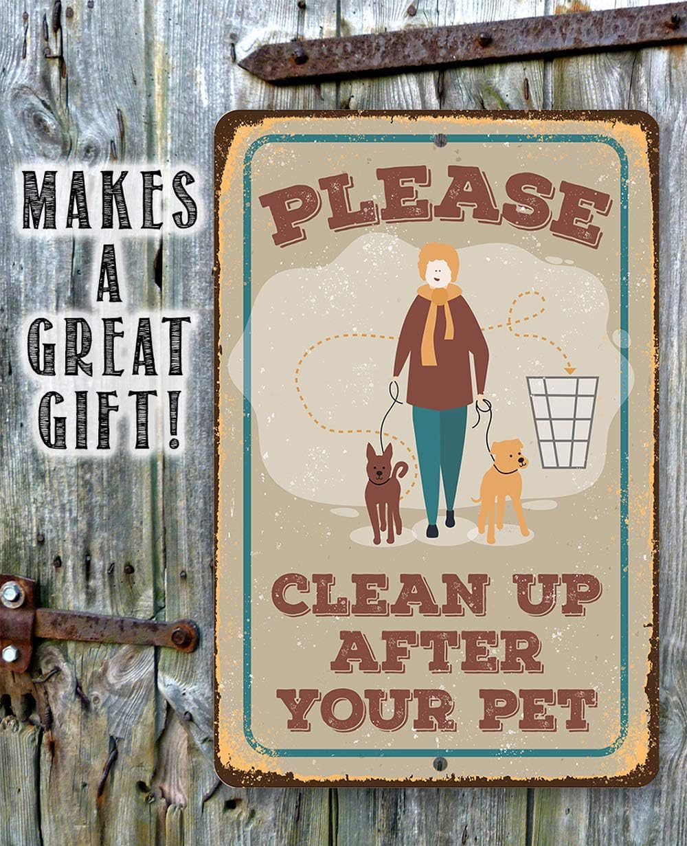 Please Clean Up After Pet Metal Sign – Funny Dog Wall Decor for Home – Durable Indoor/Outdoor Sign – Rustic Yard or Fence Warning Sign – Decorative Pet Owner Wall Art (8" x 12")
