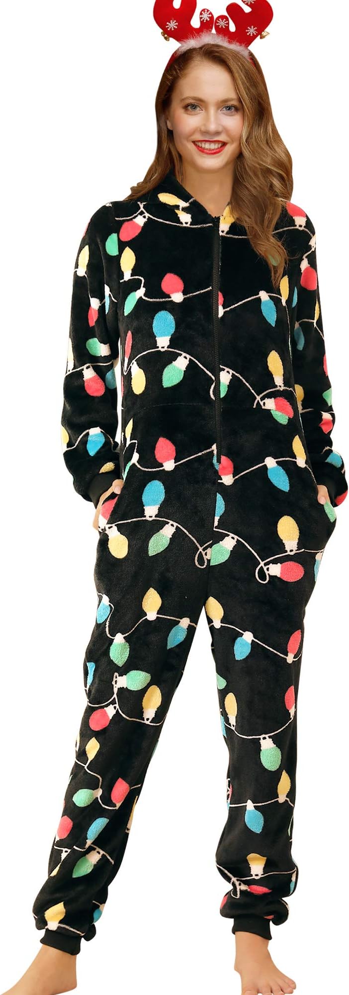 SpadehillChristmas Women One Piece Hooded Fleece Pajamas