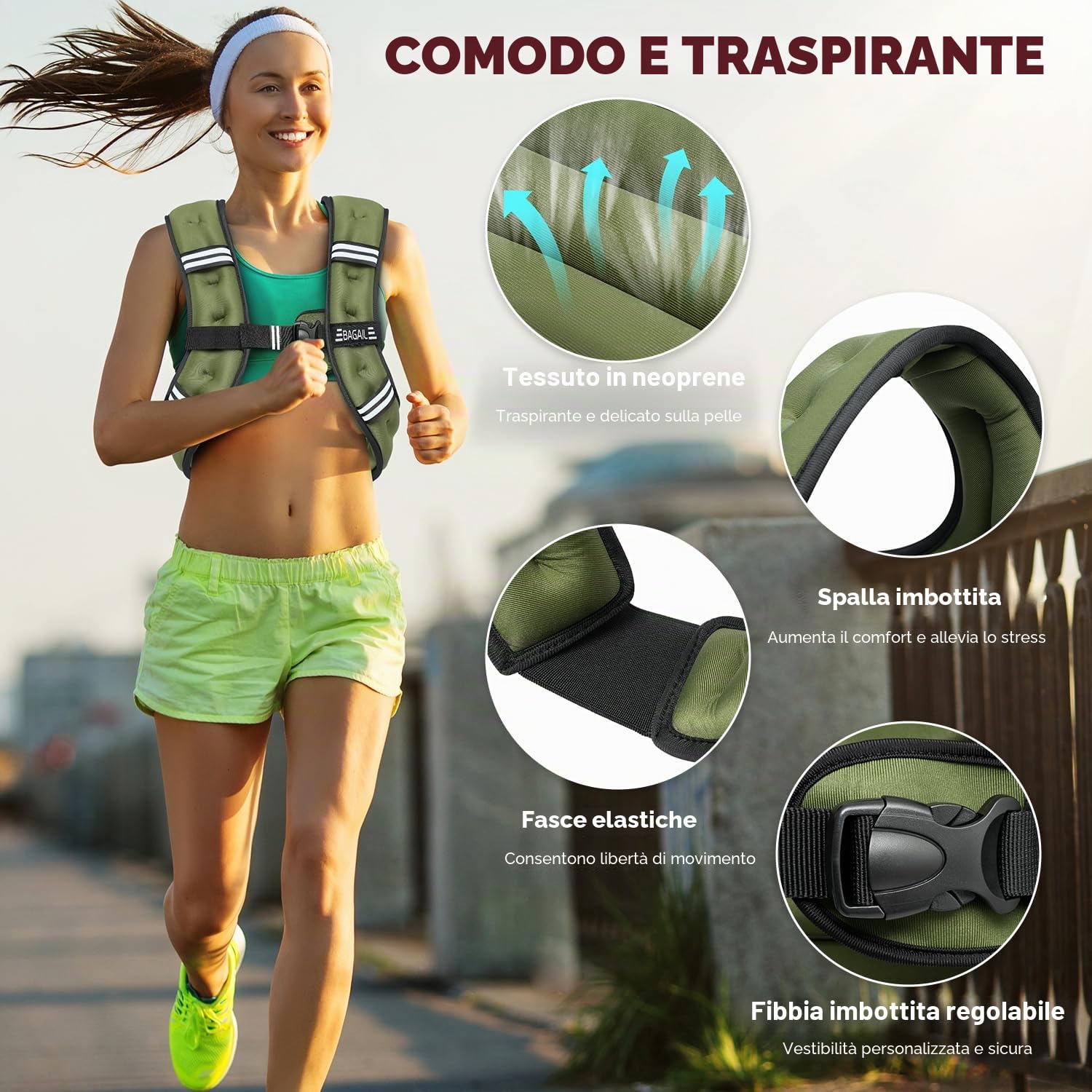 Bagail Gilet Appesantito Per l'Allenamento Della Forza, Misura Del Busto Regolabile, Comoda Tasca, Gilet Appesantito Con Sabbia di Ferro, Ideale per la palestra, lo yoga e l'aerobica