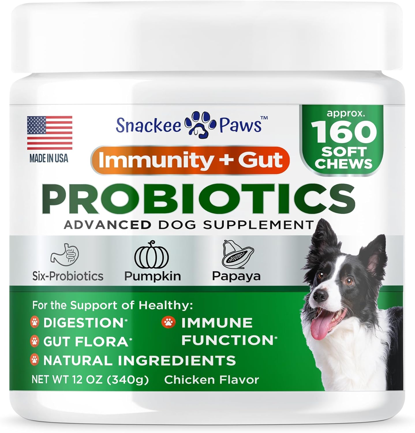 Probiotics for Dogs and Digestive Enzymes - Approx 160 Dog Probiotics Chews - Dog Probiotic - Anti Diarrhea, Upset Stomach & Gas Relief, Canine Prebiotic - Pet Fiber Supplement - Chicken Flavor