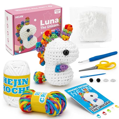 Crochet Kit for Beginners, Unicon Crochet Kits for Kids and Adults Include Rainbow Yarn, Videos Tutorials, Eyes, and Crochet Hook - Crochet Animal Kit, Beginner Crochet Kit - Gift for Birthdays - Unicorn