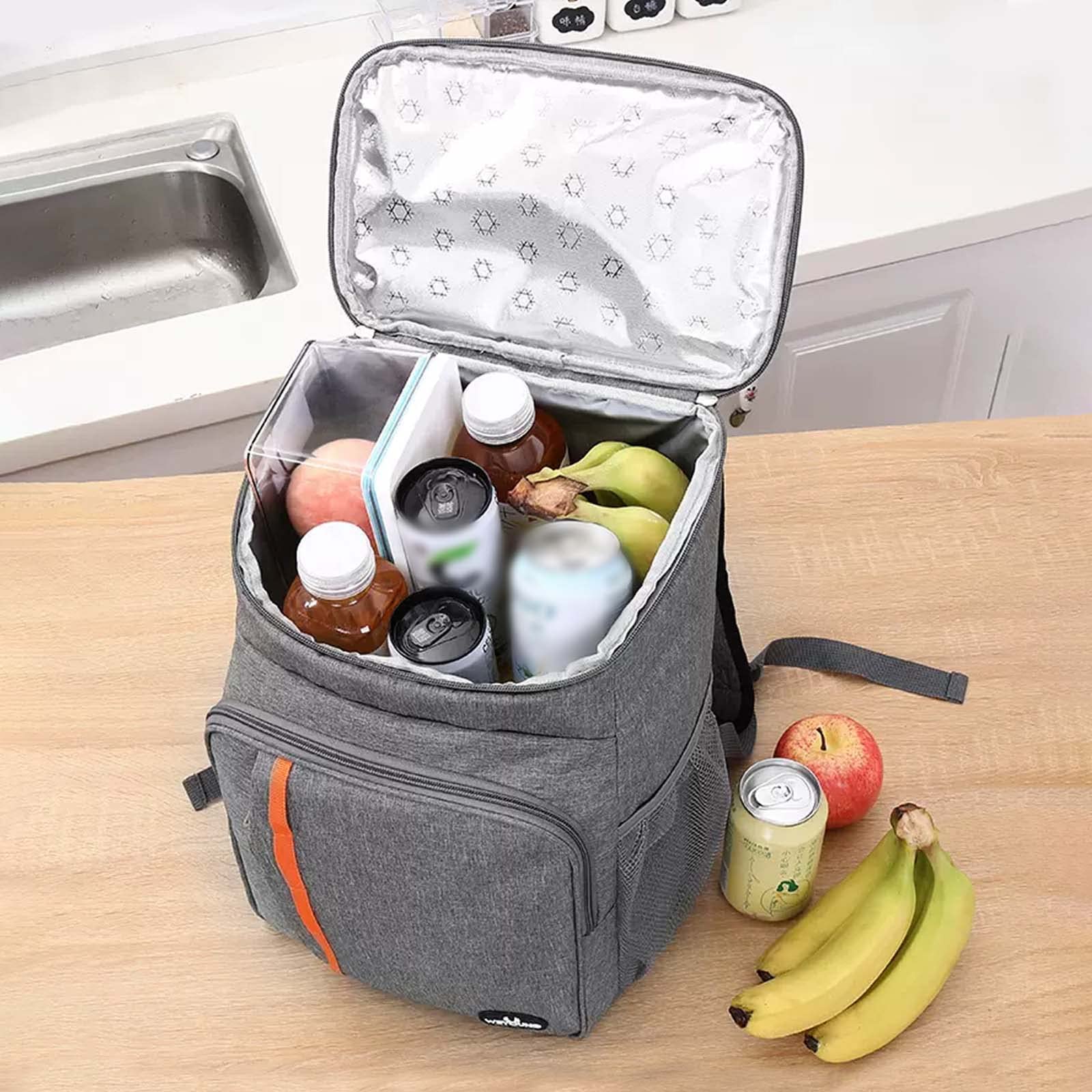Sac Isotherme dos, Glacière Portable Thermique Étanche pour Homme Femme, Pique-Nique, Repas et Boissons, Camping, Plage, 29 x 19 x 42cm (Gris)