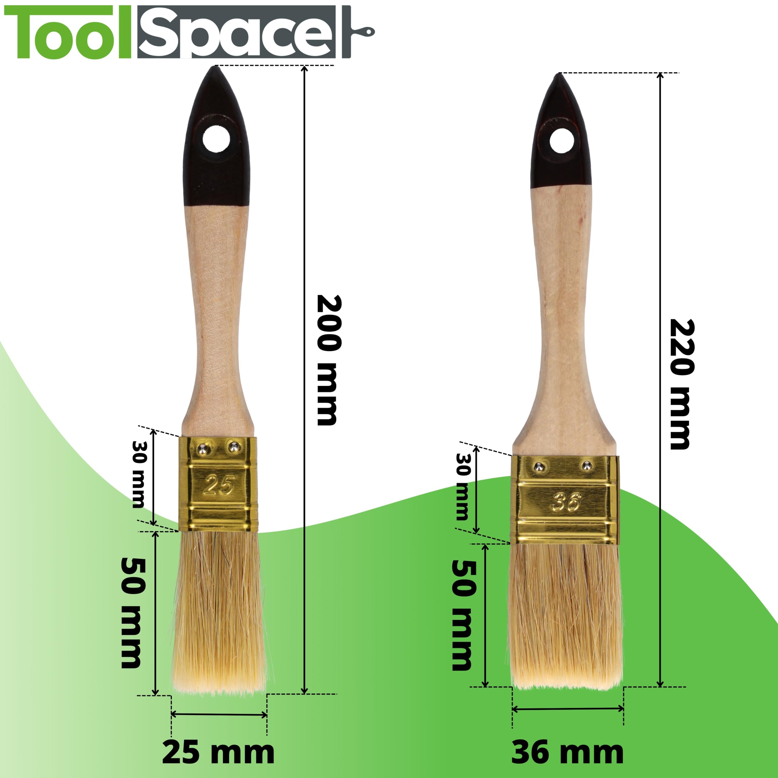 ToolSpace Pędzle Angielskie Profesjonalne 25mm/ 36mm/50mm/76mm pędzel malarski – do farb, lakierów, gruntów i emalii – idealne do domu warsztatu i zastosowań profesjonalnych – wszechstronne trwałe