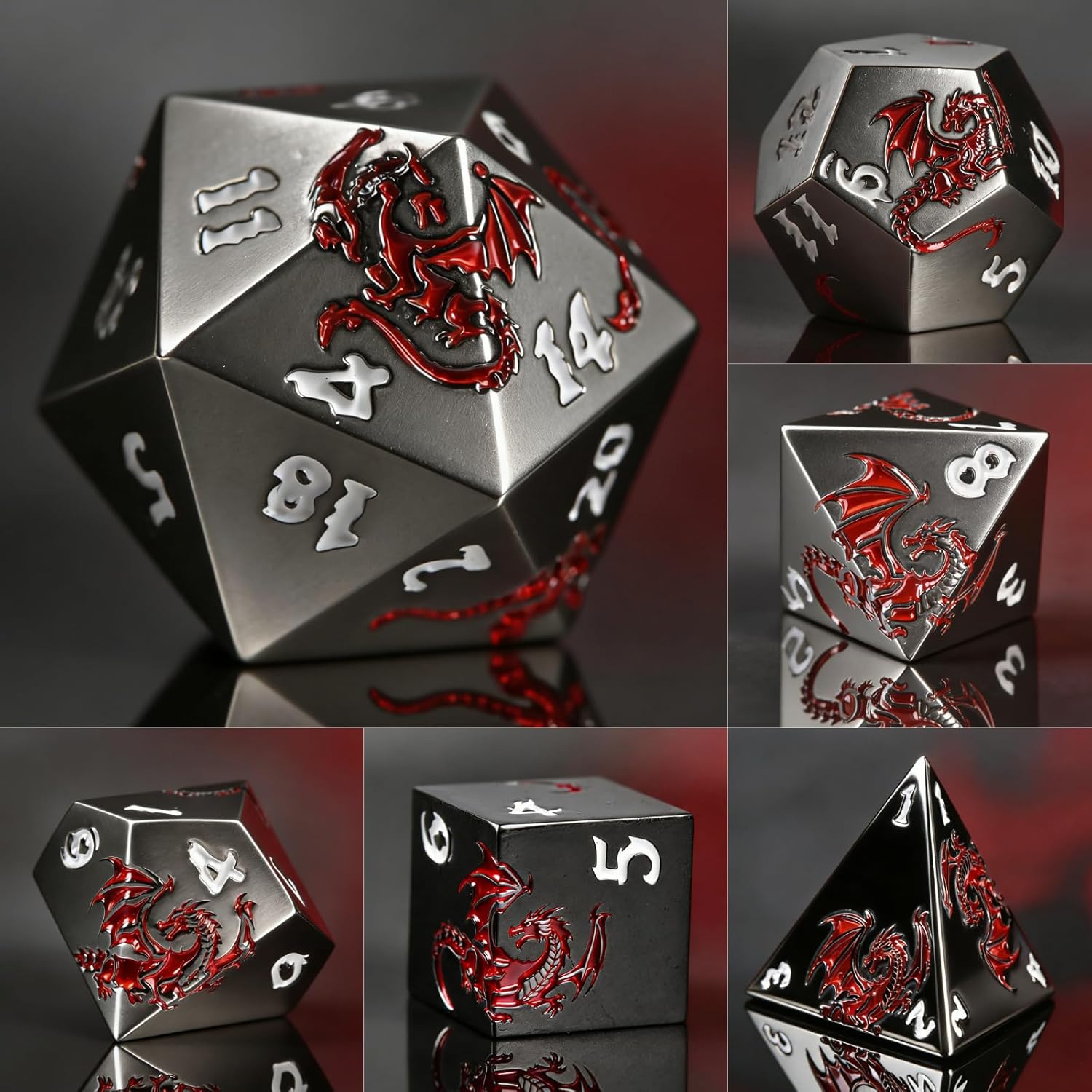 Dragon Solid Heavy Metal DND Dice Set 7Pcs Dice DND with an Iron Box for DND COC Role Playing dice Games and Board Games Gift (Black)