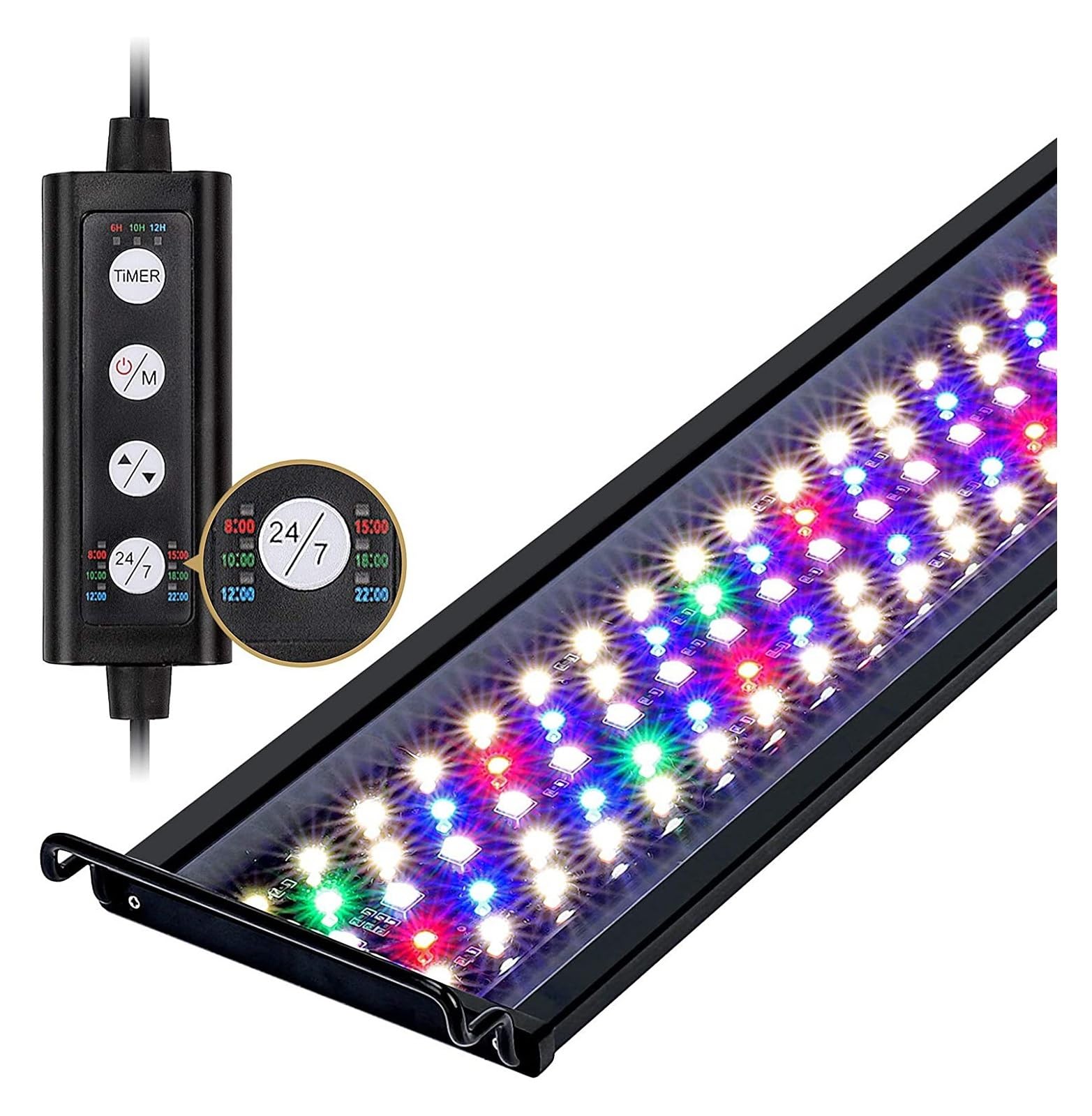 Oświetlenie rafowe LED, 24/7 światła koralowe do akwarium wschód słońca światło dzienne księżyca i tryb DIY regulowany zegar regulowana jasność(30cm)