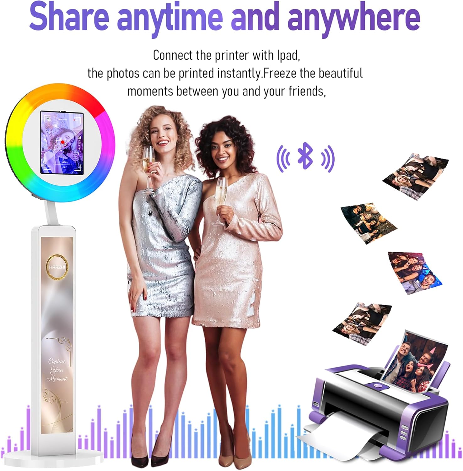 HARZHI Portable Photo Booth Compatible with iPad, Photo Booth Stand Shell, Perfect for Weddings and Parties, Free ChackTok Membership, Free Custom Logo, with Flight Case (White, Photobooth-Ultra)