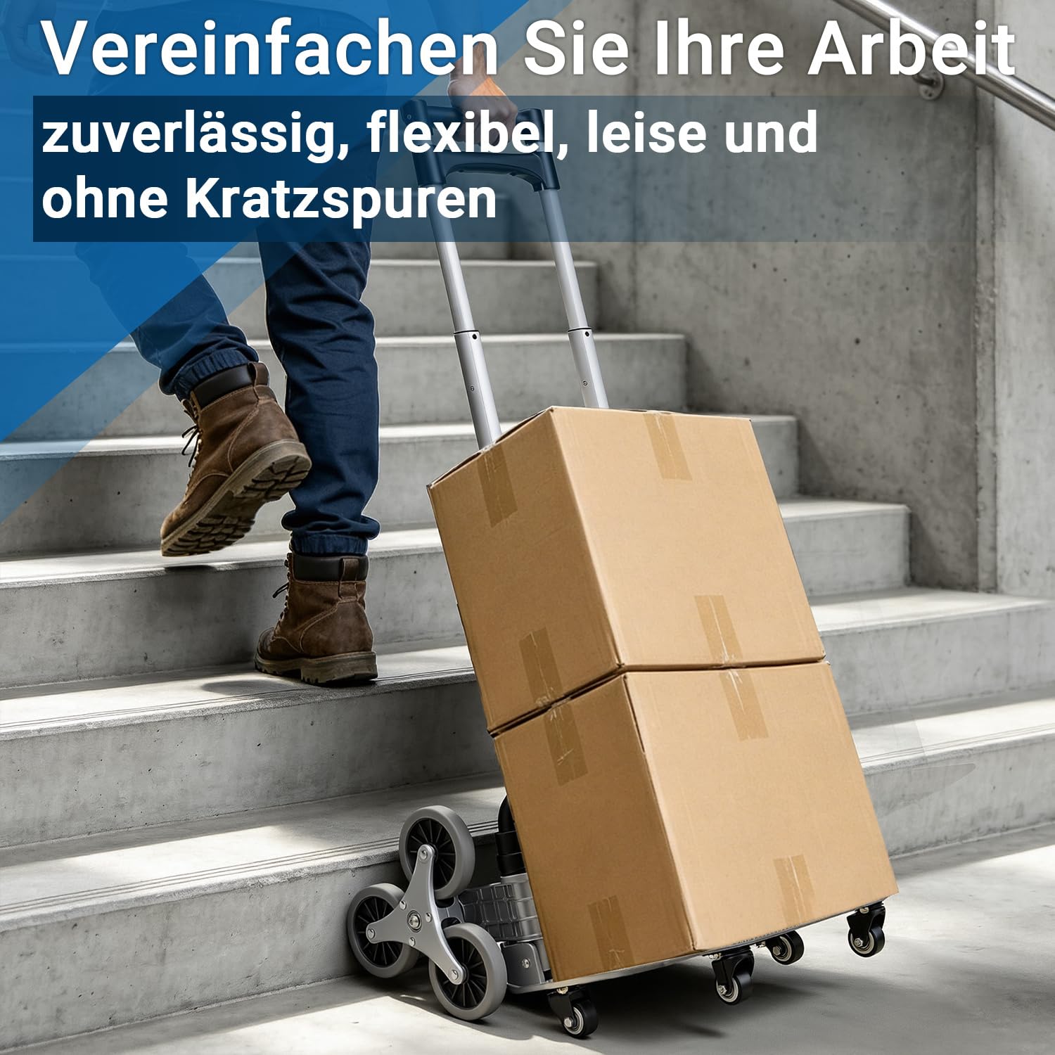 Treppensteiger - Carrello pieghevole fino a 70 kg, in alluminio | Carrello per scale con manico regolabile in altezza, superficie di carico antiscivolo, per lavori domestici e giardino