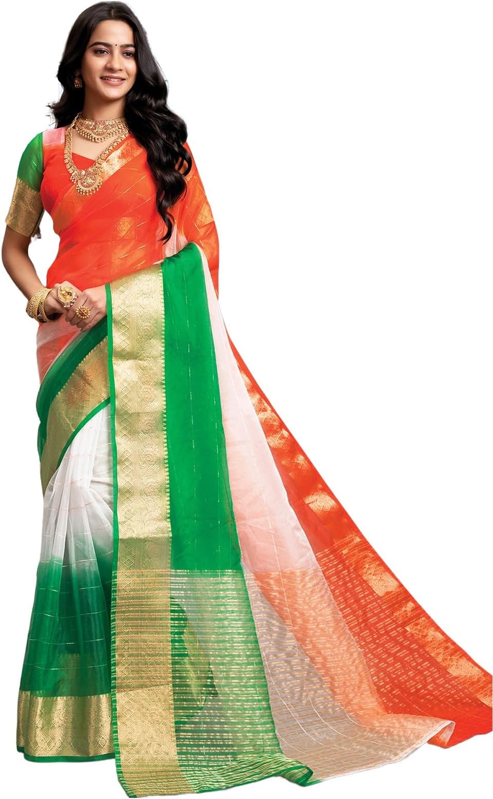 SatraniWomen'S Organza Jacquard Border Saree With Unstitched Blouse Piece