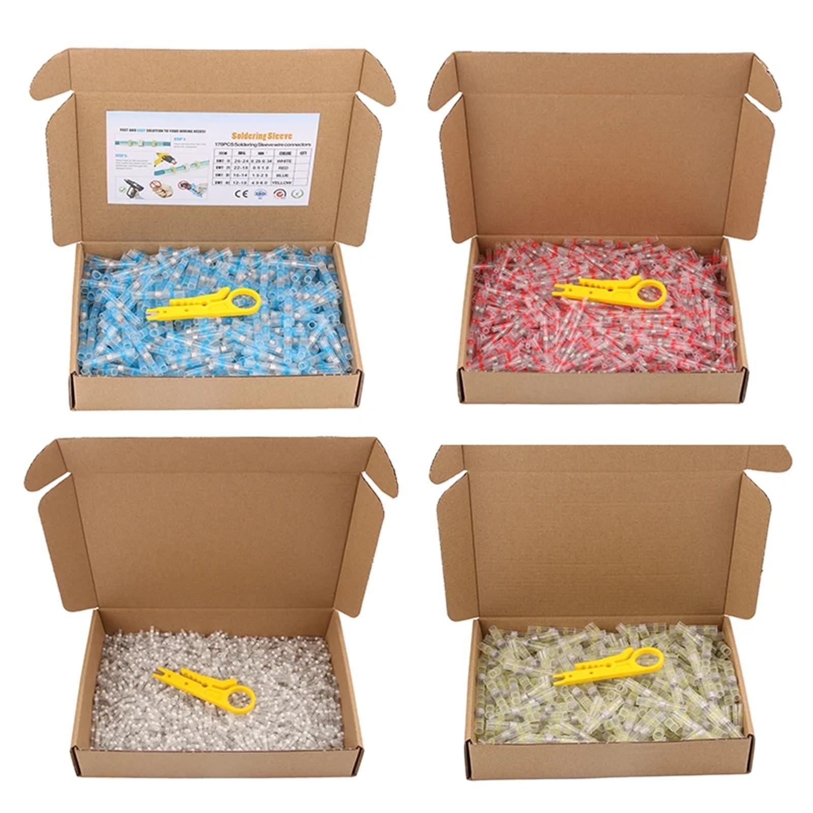 Terminales termorretráctiles de 100 a 5000 piezas, con aislamiento manguito soldadura, empalmes eléctricos a tope, conectores cable impermeables para cables(Yellow AWG 12-10,2000PCS)