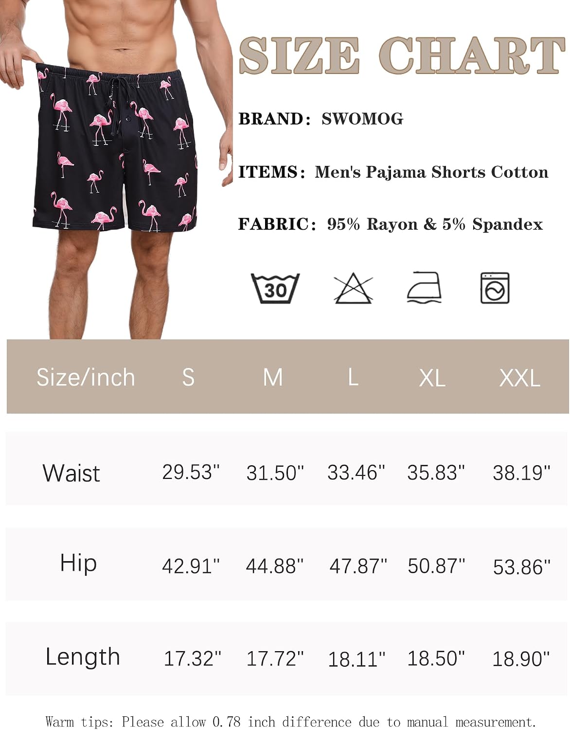 SWOMOG Mens Pajama Shorts Sleep Shorts Modal Soft Loungewear Bottoms with Button Fly & Drawstring & Pockets