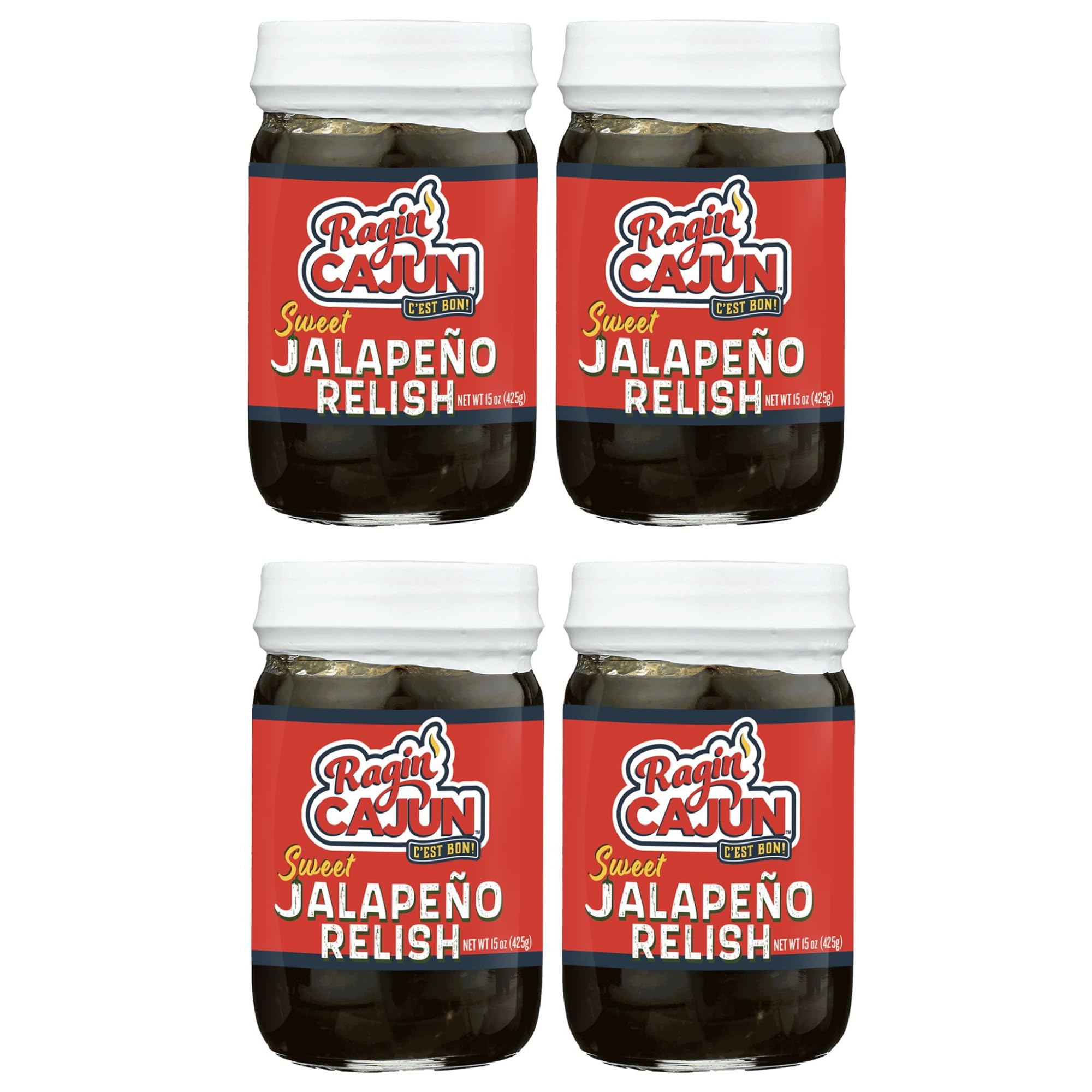 Sweet Jalapeno Relish - 15 oz Jar, Pack of 4, All Natural - Spicy Sweet Louisiana Condiment for Dips, Hot Dogs, Sanwiches, Salads & More by Ragin' Cajun