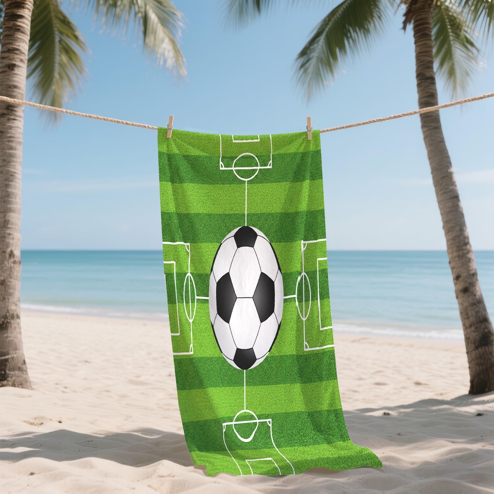 Serviette de Plage XXL Microfibre Football Enfants Sport, Drap de Plage Séchage Rapide Anti Sable & Légère, Serviette de Bain Grande Taille 100x200 cm, Accessoire & Cadeau été