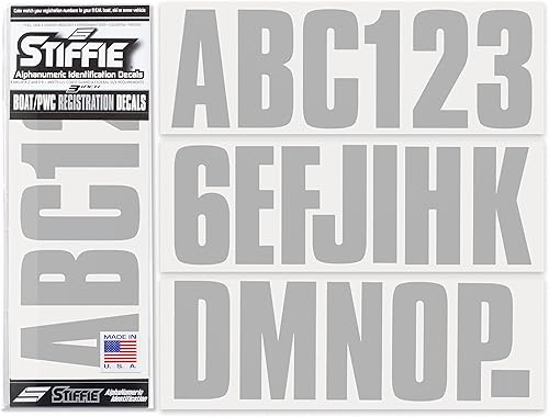 Stiffie Uniline - Kit de identificación alfanuméricos, adhesivos de números de registro para barcos y embarcaciones personales, color plateado, 3