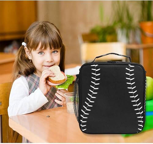Miniatura 6 de Pfrewn Lonchera de béisbol y sóftbol blanco y negro para niños, bolsa de almuerzo aislada, reutilizable, bolsas de preparación de comidas, bolsa de