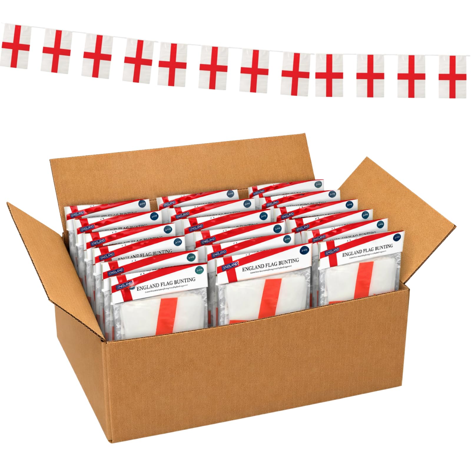 England Flag Bunting Bulk Pack 24 PCS – 3.6M St George Cross Bunting Flags – World Cup 2026 Football Decorations, Wholesale Party Supplies, Indoor Outdoor Use