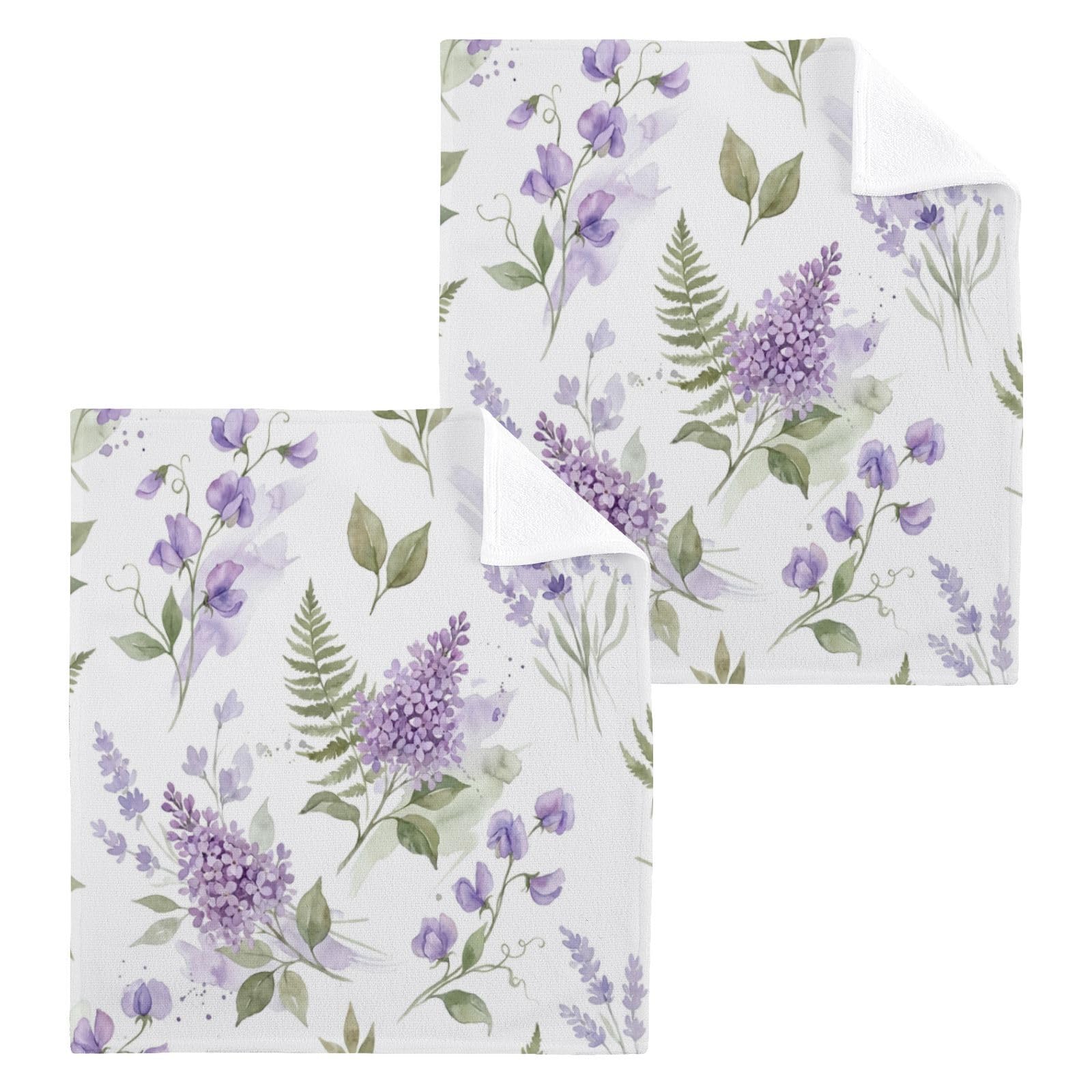 BOESI Purple Lilac Pattern 12x12in Cotton Washcloth,Face Towel