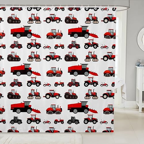 Vista 43 de Cortina de ducha con excavadora para niños, cortina de ducha para camiones de maquinaria de tractor, cortinas de baño de vehículos de construcción