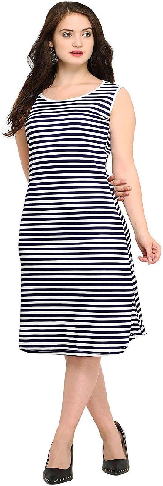 CHAKUDEE Women's Striped Regular fit Top (1-WLTT02-S_Blue & White S)