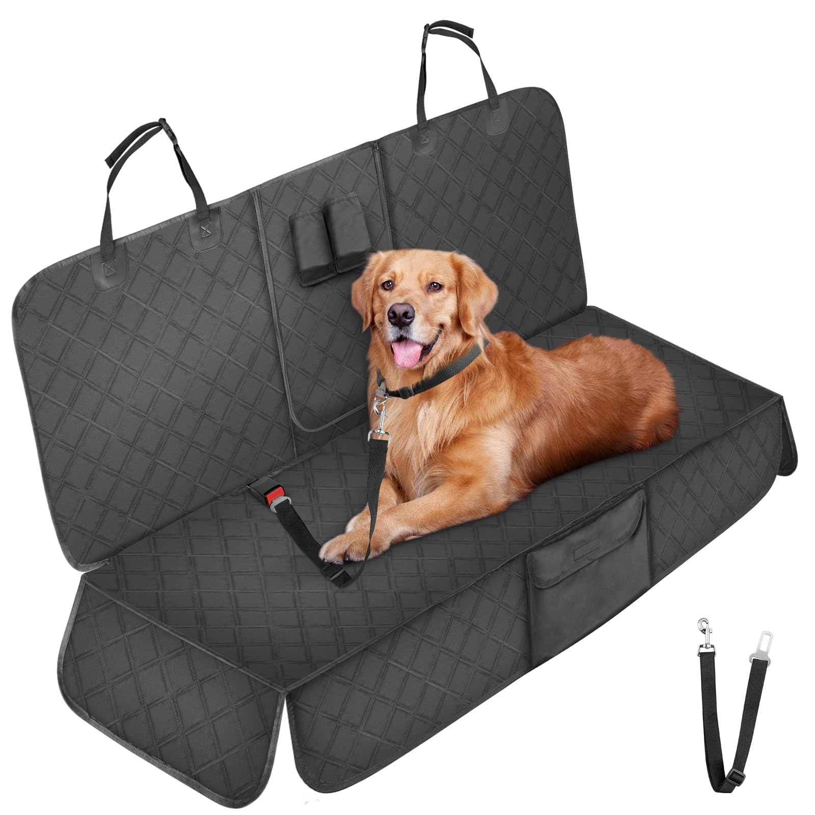 EYPINS Hundedecke Auto Rückbank Kratzfeste, wasserdichte Autoschondecke Hund Rücksitz, rutschfeste, waschbare Hundeschutz Rückbank mit Hundegurt, Innenschutz für Auto LKW SUV| 137x125cm| Universal