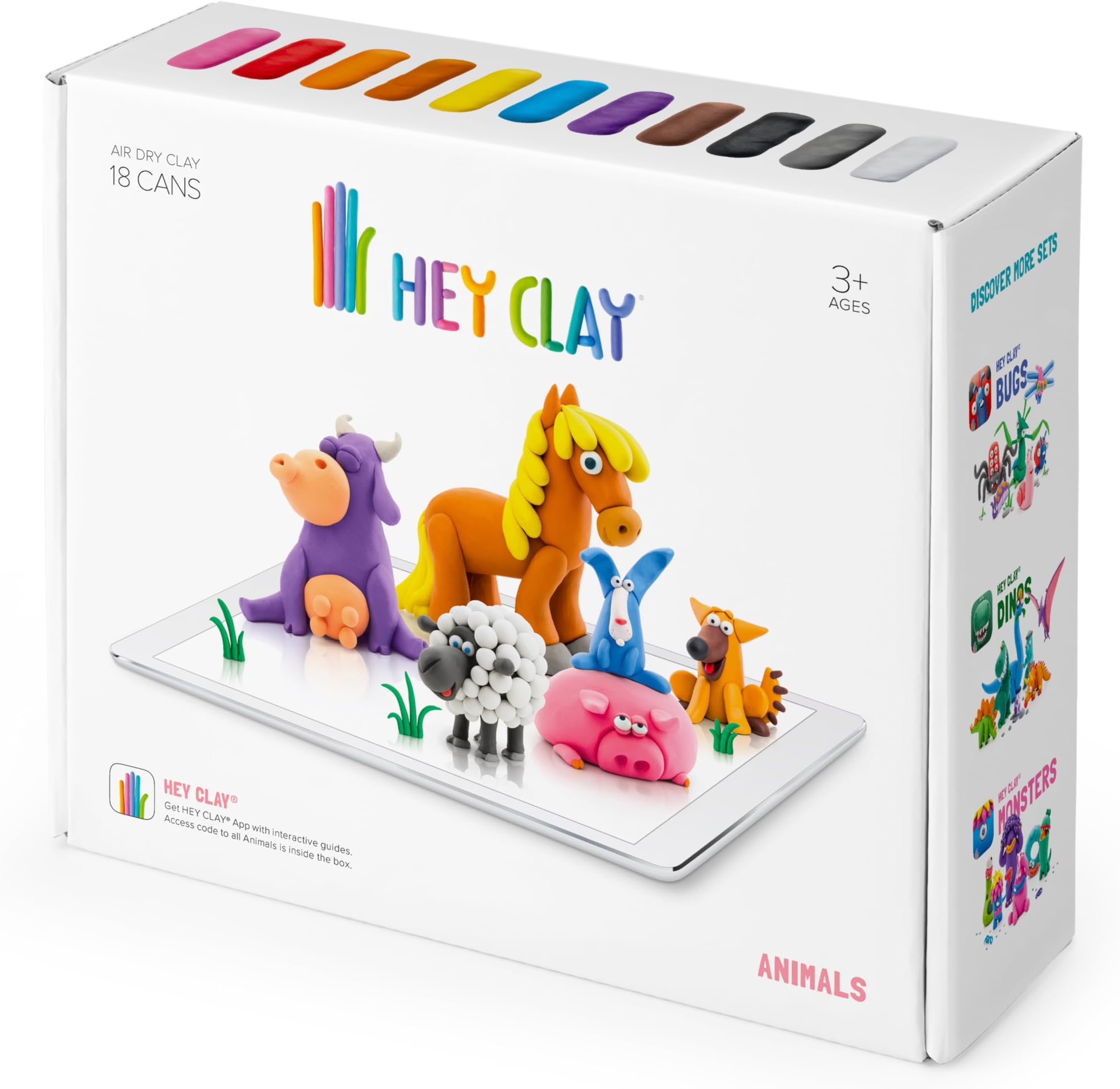 Hey Clay Animals - Colorful Kids Modeling Air-Dry Clay, 18 Cans with Fun Interactive App