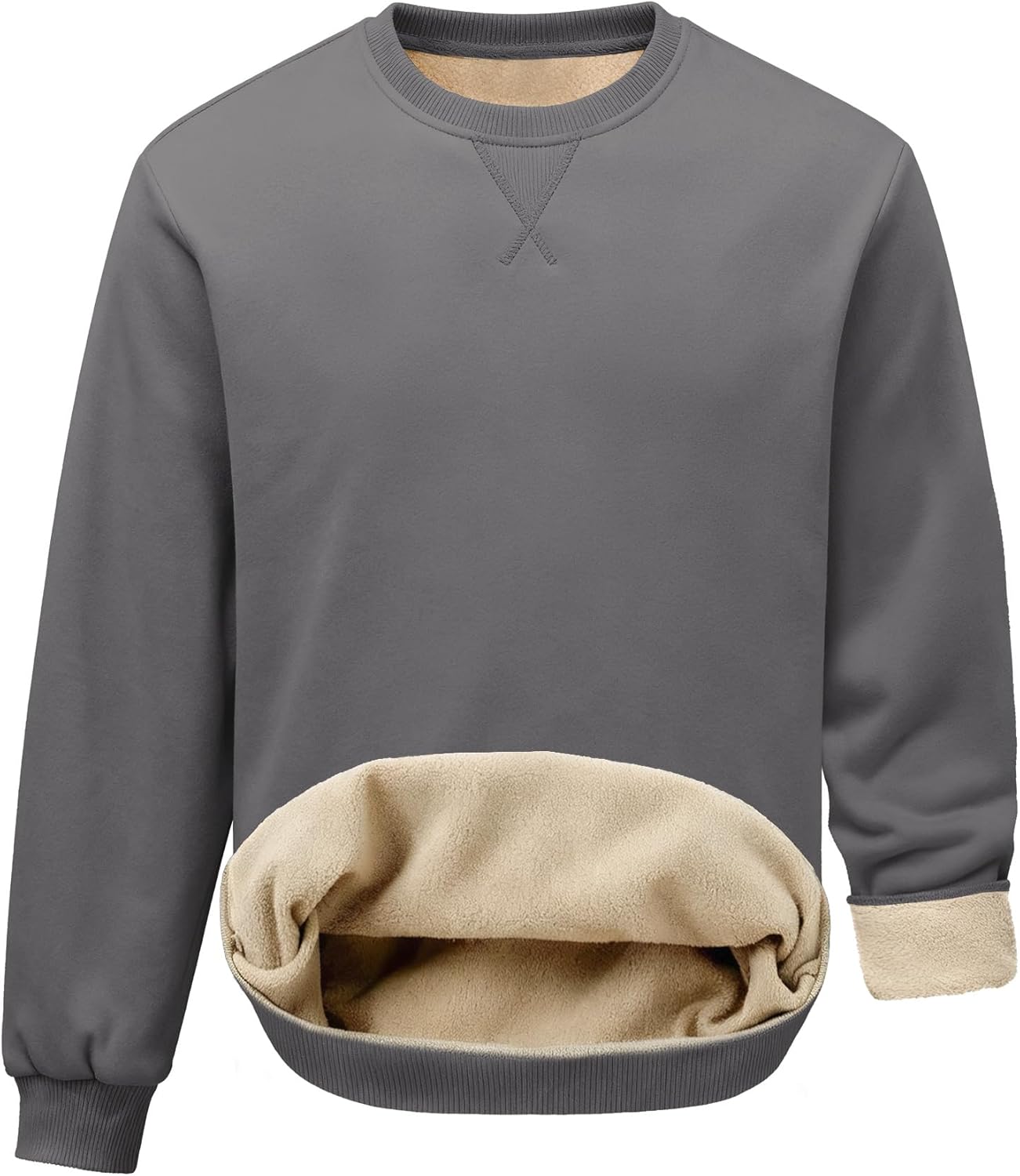 PLEPAN Men's Fleece Lined Crewneck Sweatshirts Fleece Cotton Pullover Casual Basic Thermal Sweater Winter