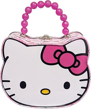 Hello Kitty Head Shaped Tin Carry All with Beaded Handle, Clasp and Hinge