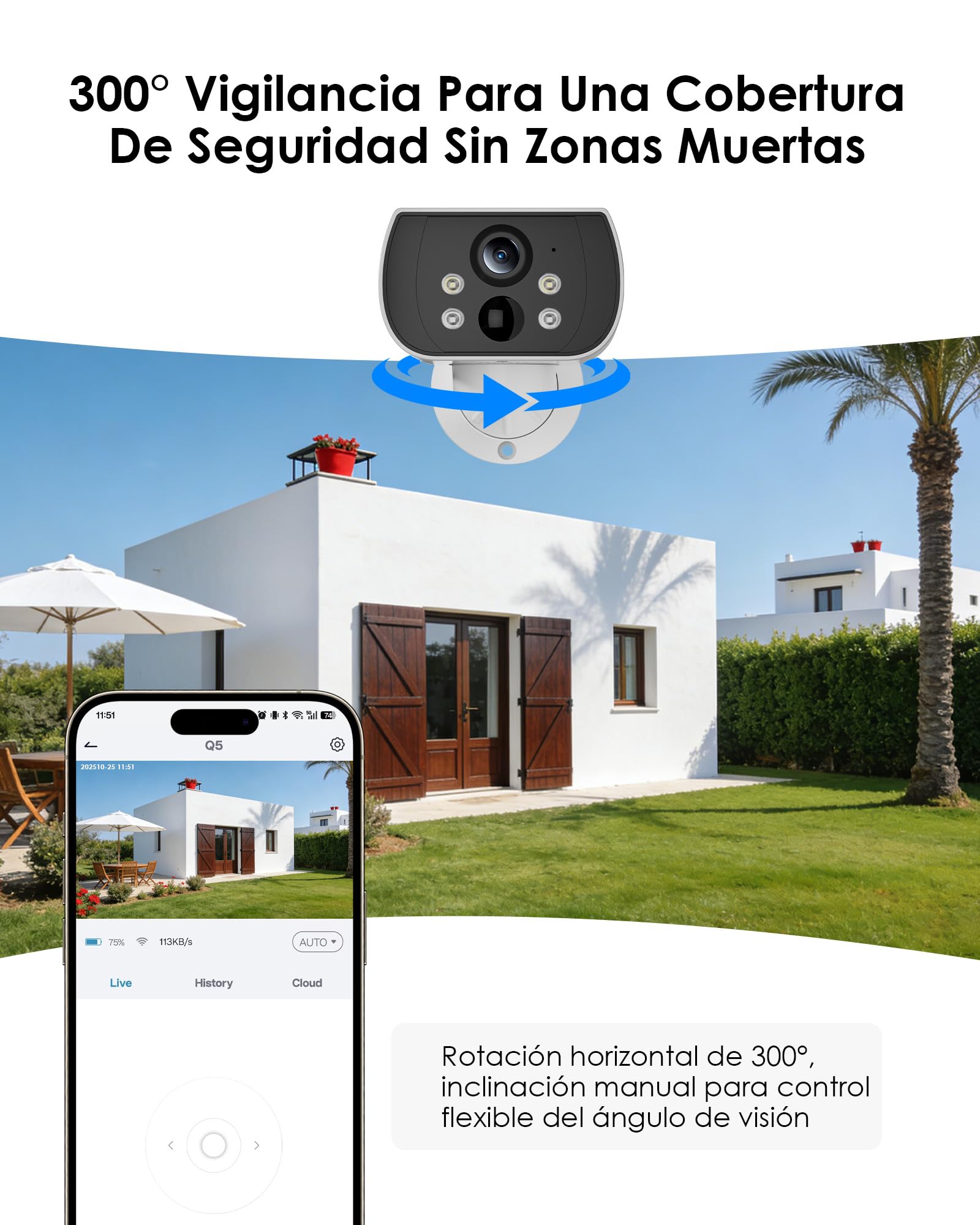 CZEview 3K 5MP Cámara Vigilancia WiFi Exterior Solar con Batería | Magnética sin Taladrar, Visión Nocturna Color, 300° Giro, Detección de Personas con Alarma, Audio Bidireccional, IP65