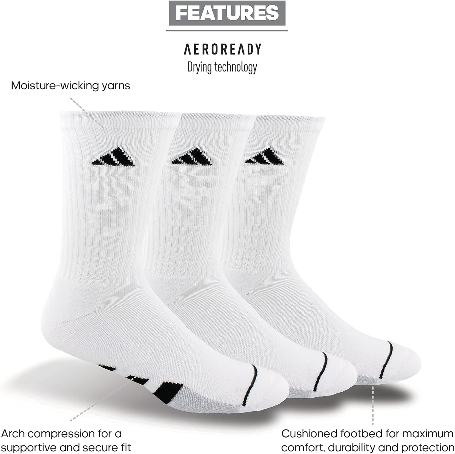 adidas mens Cushioned Crew Socks (3-pair)