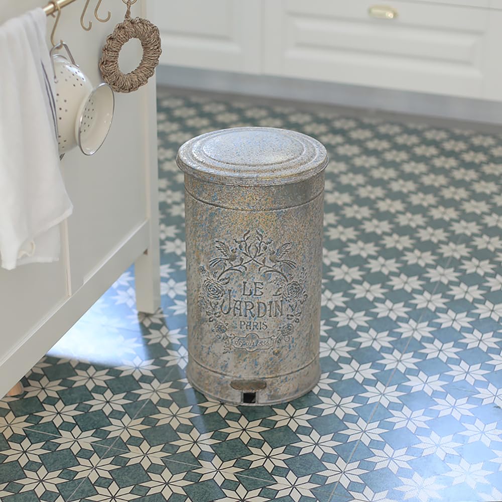 Pattumiera a pedale da giardino in metallo grigio fatta a mano "Le Jardin" look vintage unico chic HA1302