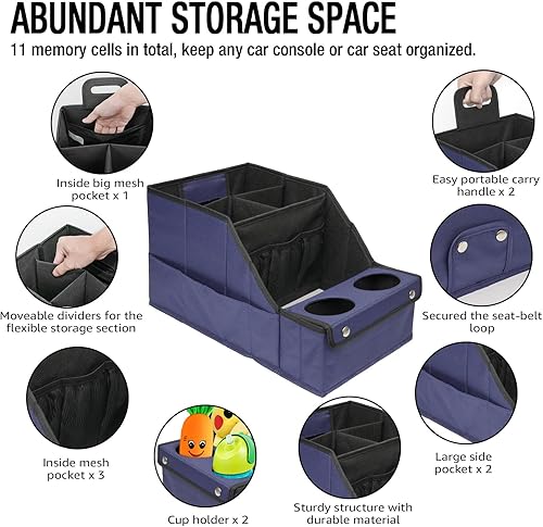 Miniatura 3 de MULISOFT Organizador de asiento de automóvil, organizador de asiento trasero con 11 compartimentos de almacenamiento y 2 portavasos, azul