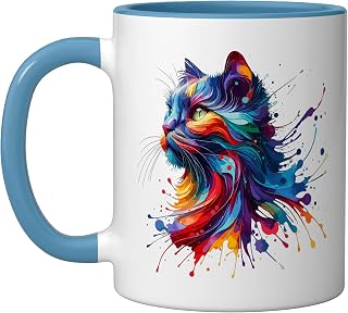 Splash Art York Chocolate Cat Ceramic Mug, Blue/White