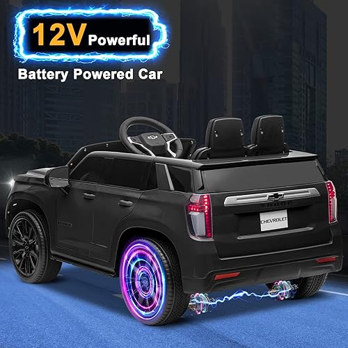 Miniatura 18 de Winado Auto de paseo de 12 V con control remoto, vehículo eléctrico con licencia Chevrolet Tahoe a batería para niños, camión todoterreno para niños