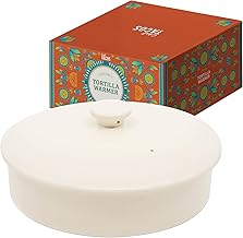 Chef Tacos Ceramic Tortilla Warmer, Microwavable, Tortilla Holder Container, Pancake Keeper, Best for Storage Tortilleros, with Lid (8-Inch, White)