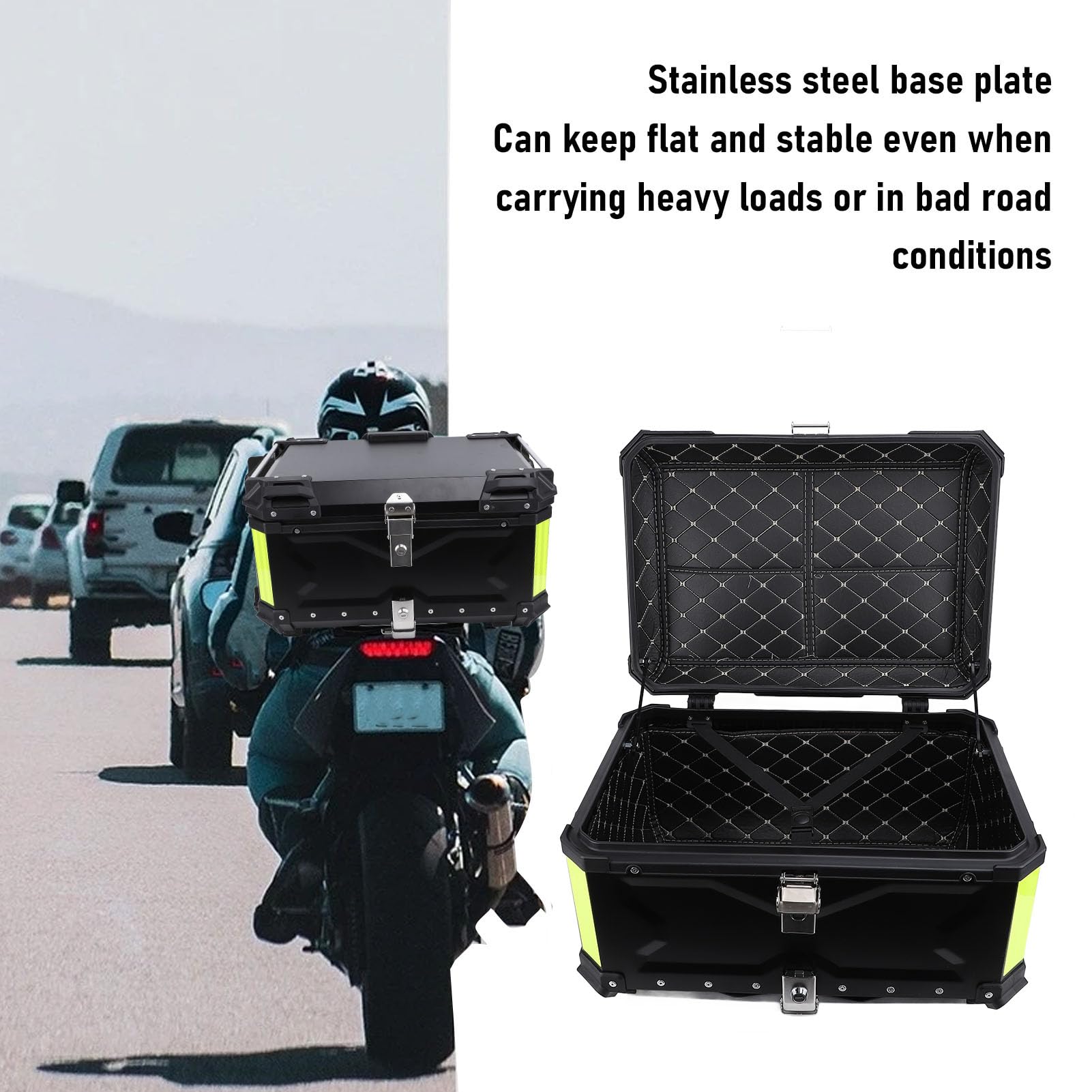 Kufer Motocyklowy 65L, Wodoodporny, Aluminiowy Pojemnik na Bagażnik, do Uniwersalnych Motocykli i Skuterów (BLACK)