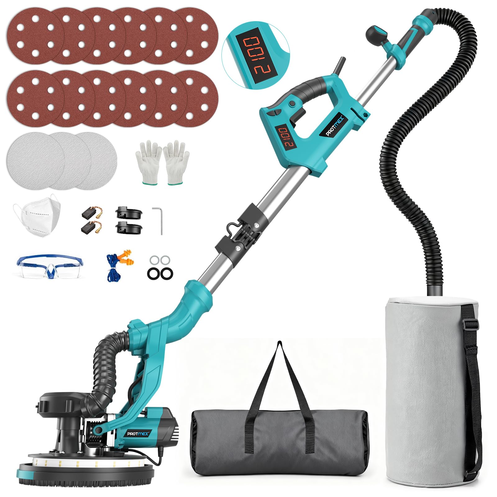 Photo 1 of [Just the Sander, missing extra pieces] Drywall Sander, 1000W Popcorn Ceiling Removal Tool, Electric Drywall Sander with Digital Display Screen 9 Variable Speed 800-2100RPM, Foldable & Extendable Handle?Light Blue