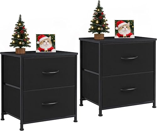 Miniatura 8 de Mesita de noche, mueble de almacenamiento de 2 cajones, cómoda pequeña con 2 cajones, mesa auxiliar con tela para dormitorio, armario, entrada,