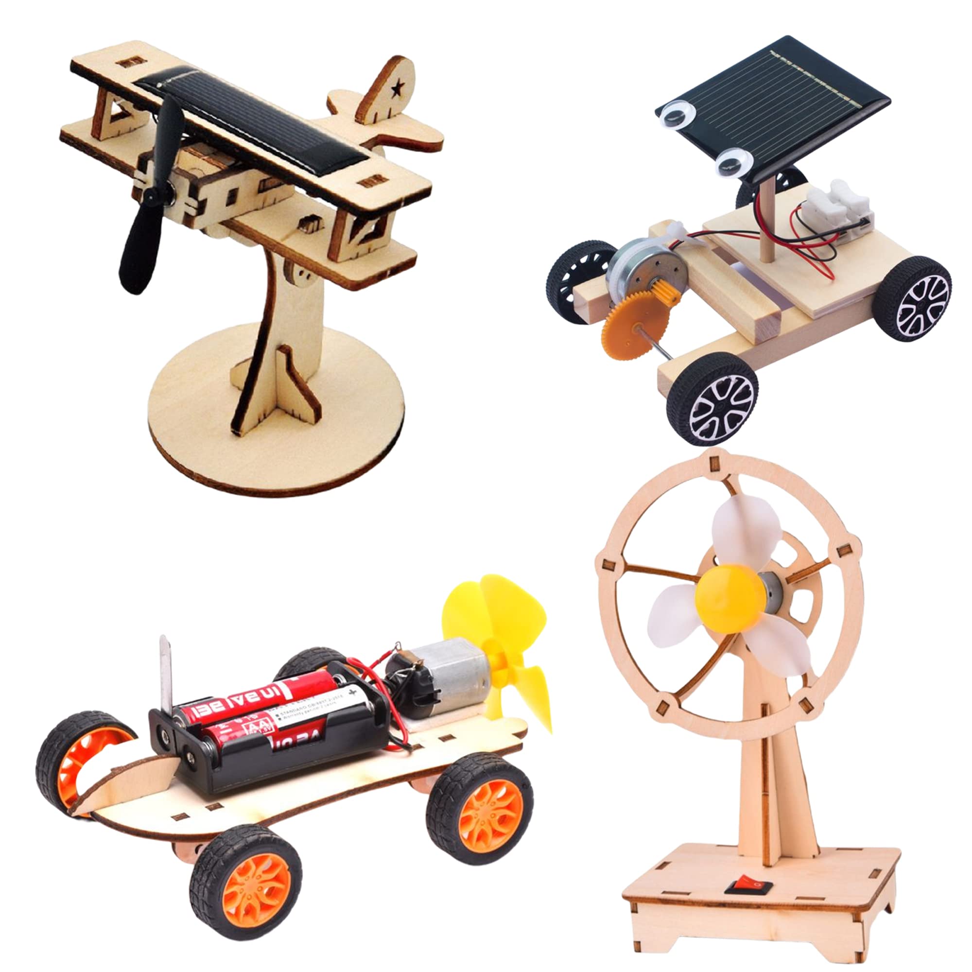 Buy STEM 4 Set Solar Motor Kit,Wooden Model Electric Car Science