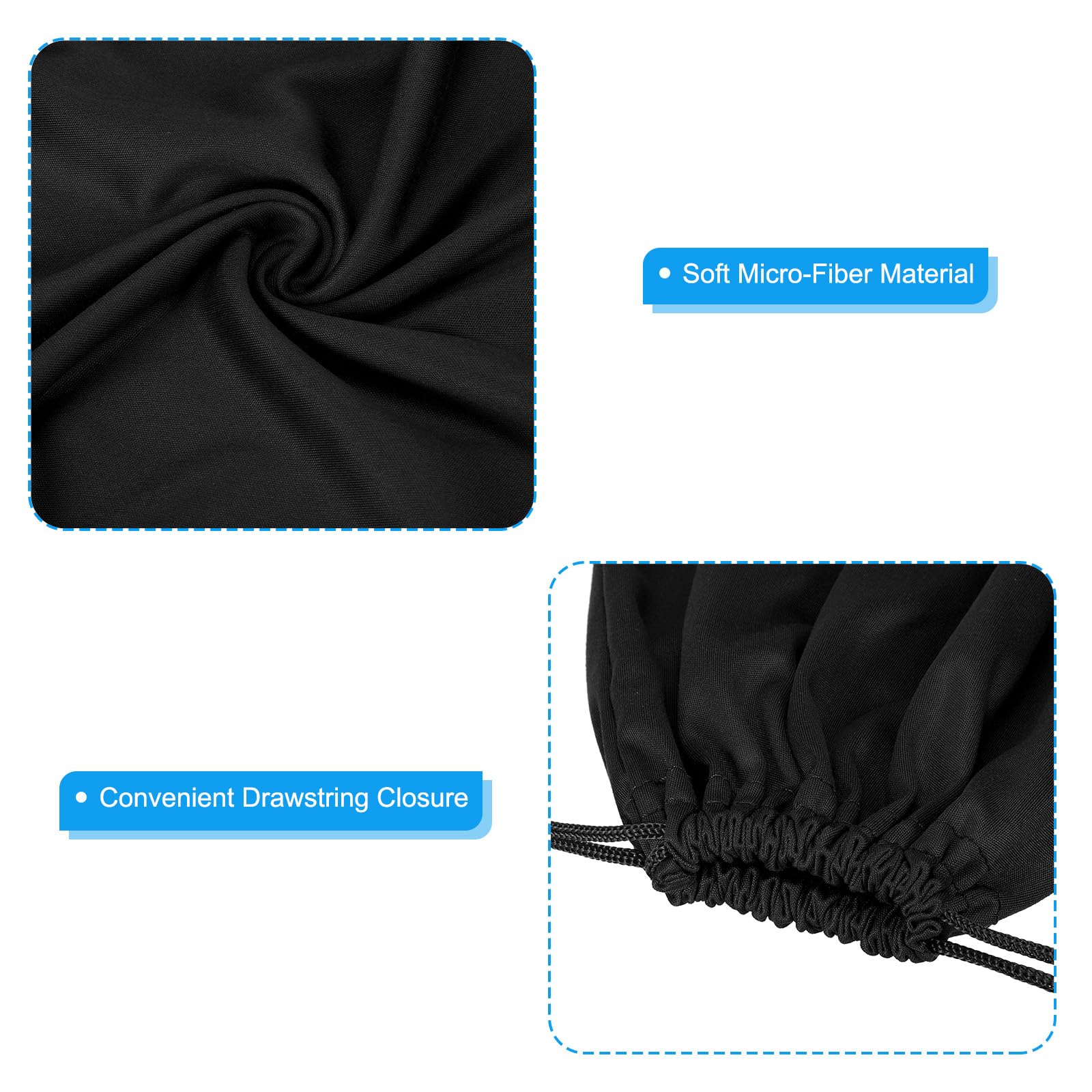PATIKIL Borsa per Occhiali Sci, 6pz Microfibra Custodia Protettiva Conservazione Custodia Manica, (5,9" x5,9, 10,6" x7,1, 11,8" x9,1), Nero