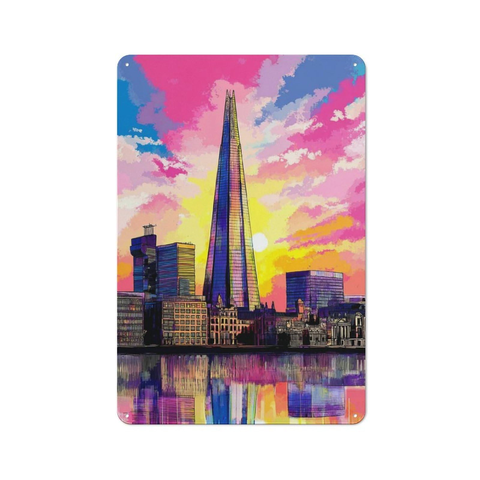 Junmoney London Skyline The Shard At Sunset Rustic Metal Plaque 30X20cm For Hobby Room Or Studio, For Creative Interior Collectors