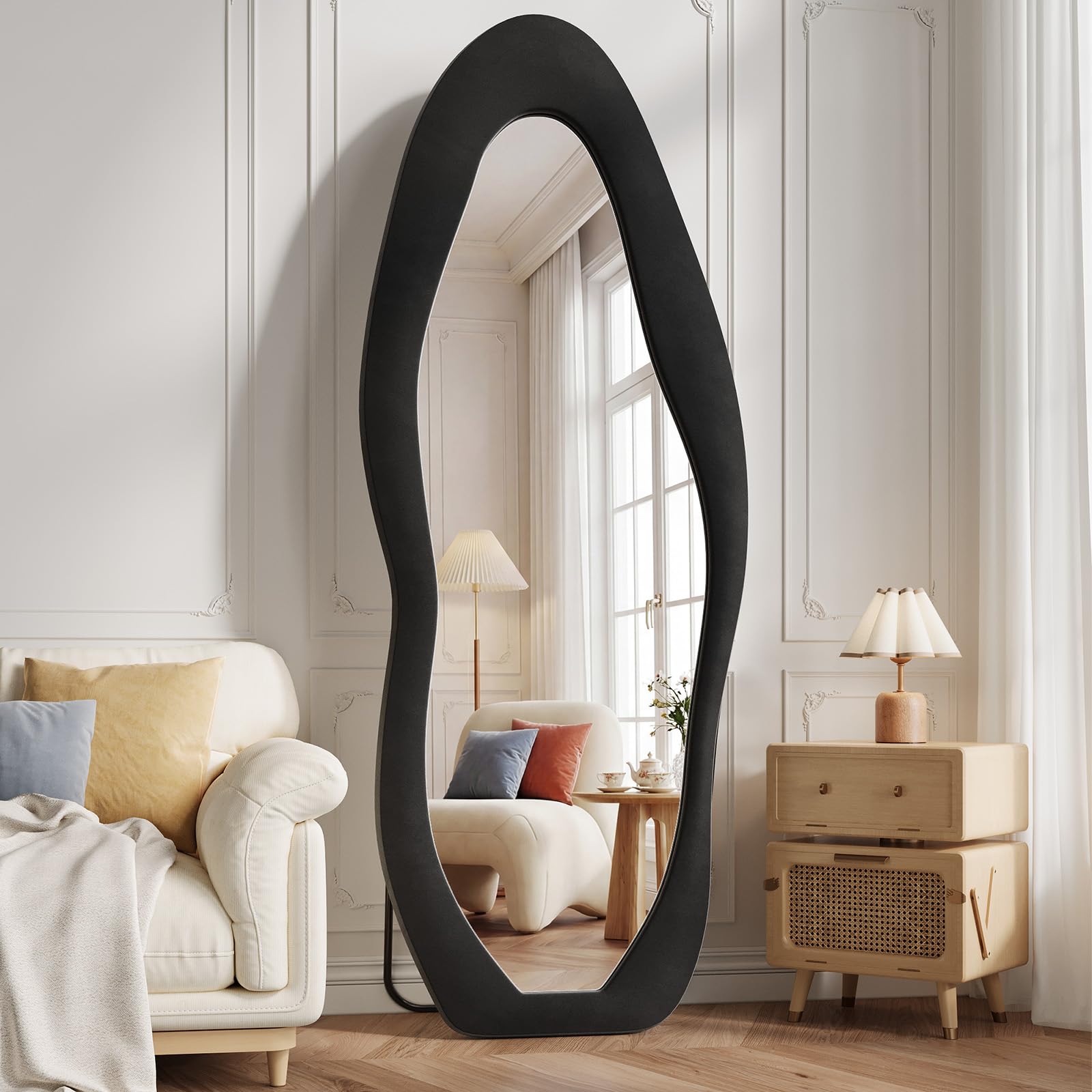 Koonmi Full Length Mirror 71"x30", Irregular Flannel Floor Mirrors