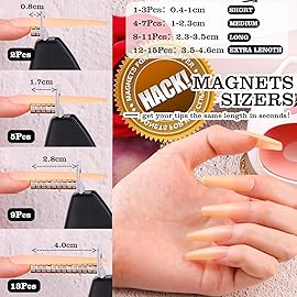 Black Adjustable Nail Clippers with Magnet Sizers for Acrylic Nails, Professional Stainless Steel Fake False Nail Tip Sharp Clipper Cutter Trimmer, Manicure Tool for Salon Home Nail Art