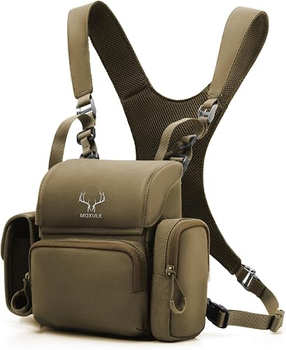 MOXULE Binocular Harness Chest Pack: Bino Case with Rangefinder Pouch and Rain Cover for Hunting Hiking Bird Watching, Brown (Wolf Brown), 8.46 x 10.61 x 4.34 pulgadas, Sporty/Outdoor Utility