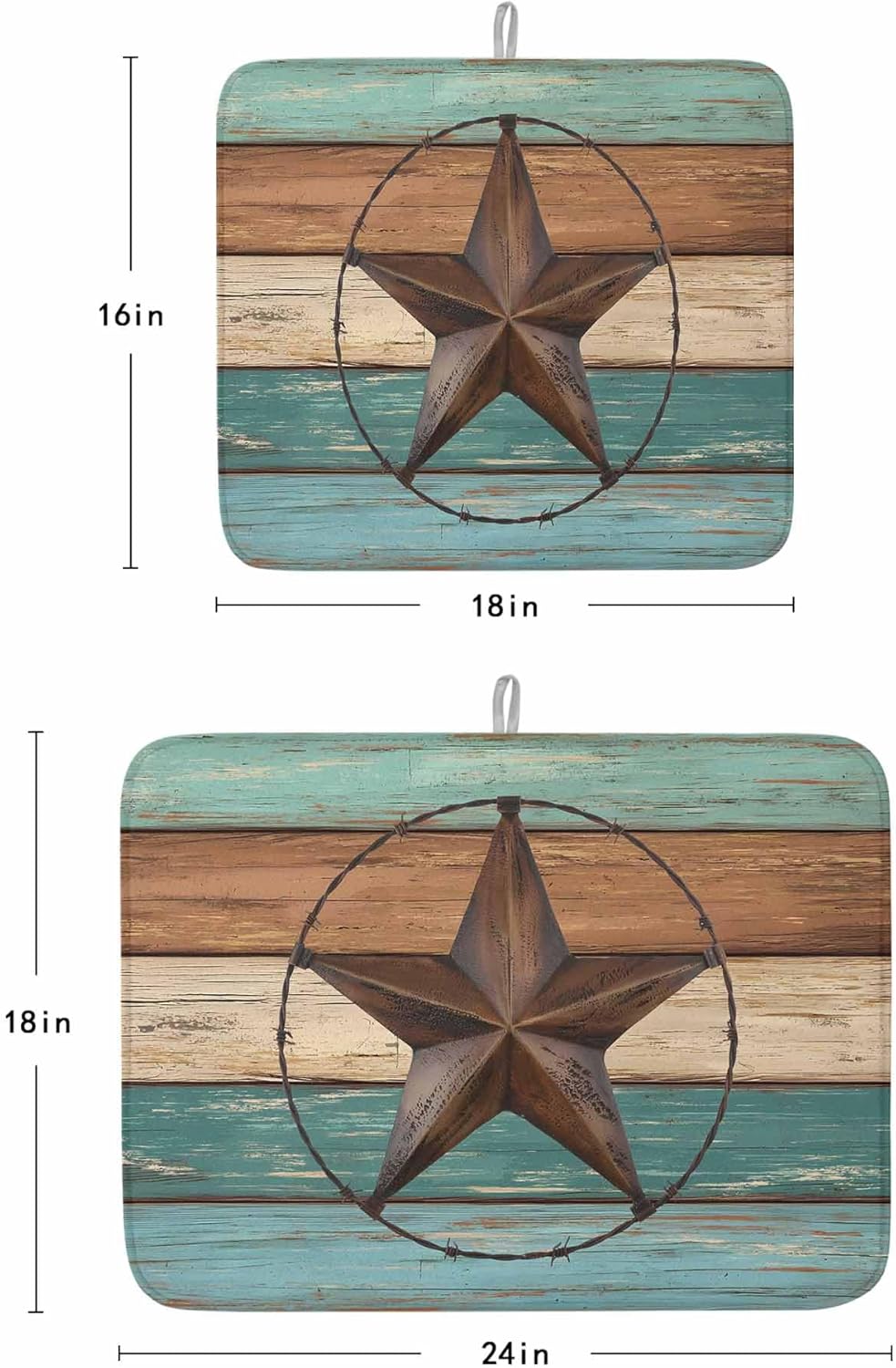 Brown Farmhouse Texas Star Dish Drying Mats for Kitchen Counter Set of 2, Vintage Wood Texture Absorbent Dish Drainer/Rack Mat,Hangding Quick Drying kitchen Mat,18x24inch Machine Washable
