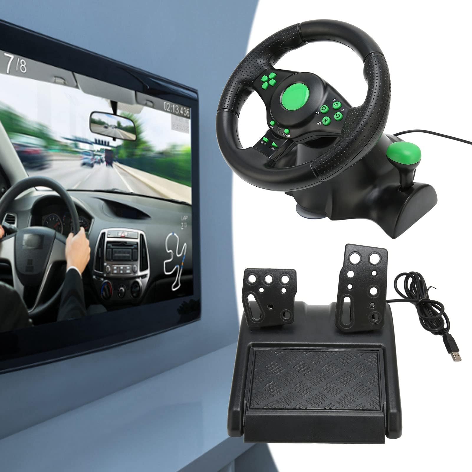 Dpofirs Volante da Gioco per PC Volante da Corsa per Volante da Corsa Ad Alta Simulazione di Gioco con Pedale per Guida Simulata