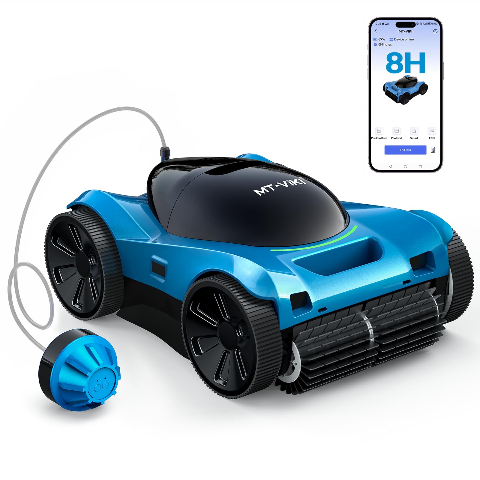 MT-VIKI H8 Cordless Robotic Pool Vacuum, Up to 480 Min Runtime, Wall & Waterline Cleaning, 300W Strong Suction Pool Vacuum for Above&In-Ground Pools up to 4300 sq.ft, App/Remote Control-image-8